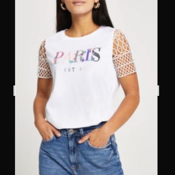 RIVER ISLAND NWOT WHITE T-SHIRT US 12P UK SZ 16 PETITE - Picture 1 of 7